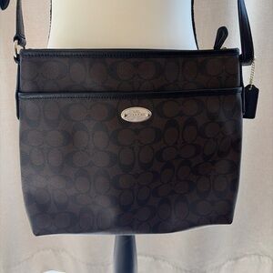 Coach Brown and Black Signature Crossbody Shoulder Bag